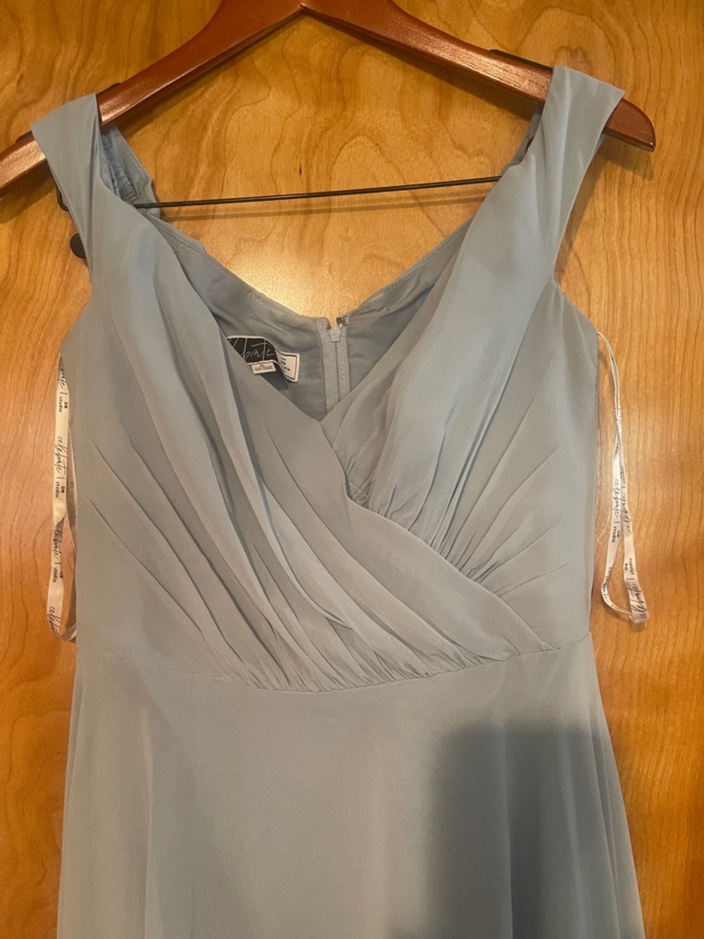 David’s Bridal Off-Shoulder Chiffon Maxi Dress Dusty Blue Size 6 - Picture 4 of 8